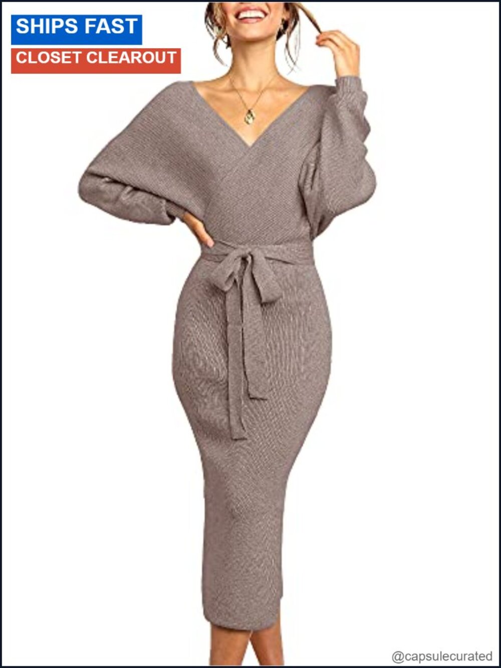 Womens Maxi Sweater Dress Long Sleeve Batwing Wrap V Neck Fall Dress